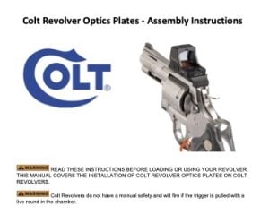 Colt revolver with optics plate attachment shown next to the Colt logo.