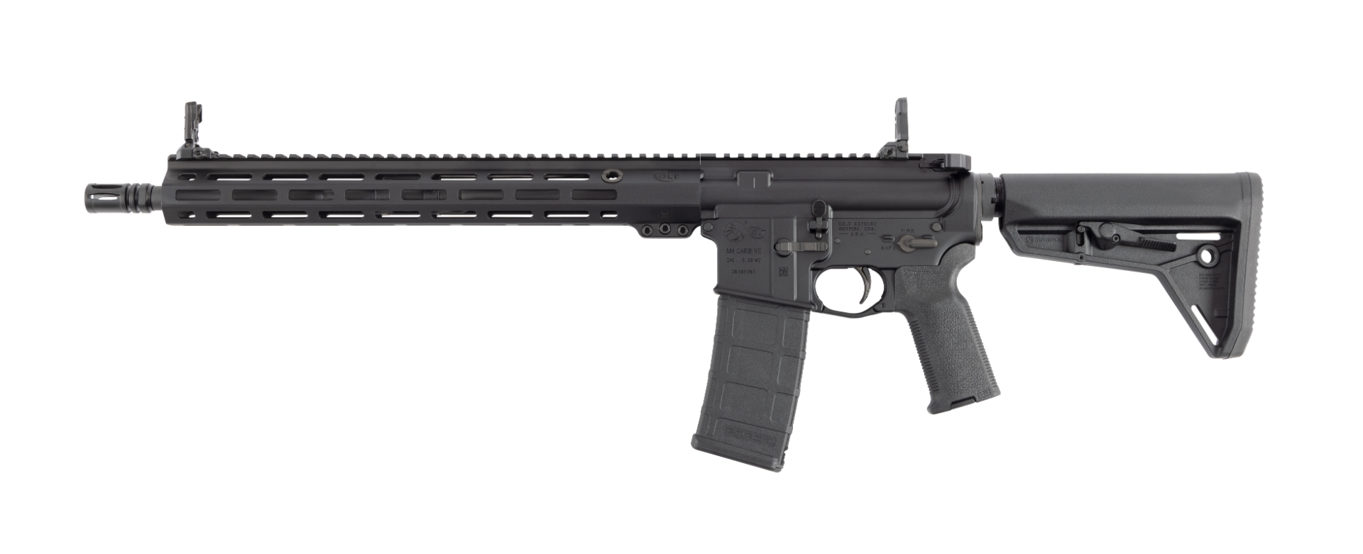 Colt M4 carbine rifle shown in left side profile view.